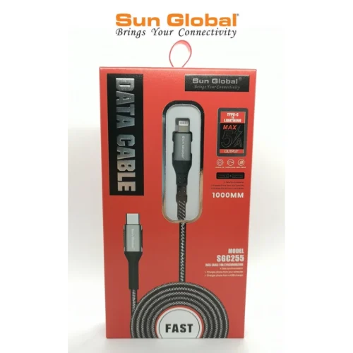 53b00aacccd1f692dc07e6715e293793.webp SUN GLOBAL (SGC255) FAST CHARGING DATA CABLE 5A - TYPE-C TO IP (1M)
